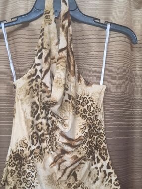 Added Skirt. Women's Animal Print Halter Cowl Neck Camisole And Matching Skirt